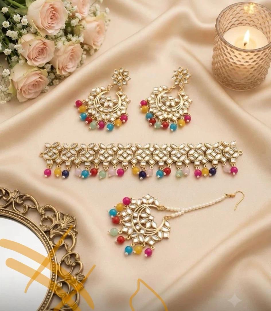 Multicoloured Mirror Work Jewellery Set