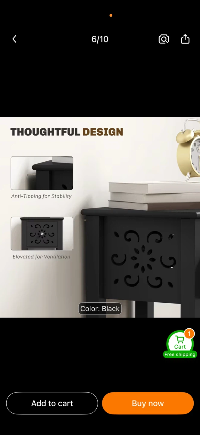 Two Black Slim Side Table with Drawer and Shelf - photo 2