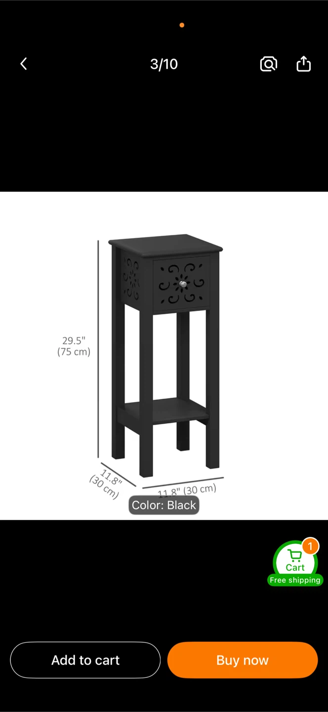 Two Black Slim Side Table with Drawer and Shelf - photo 3
