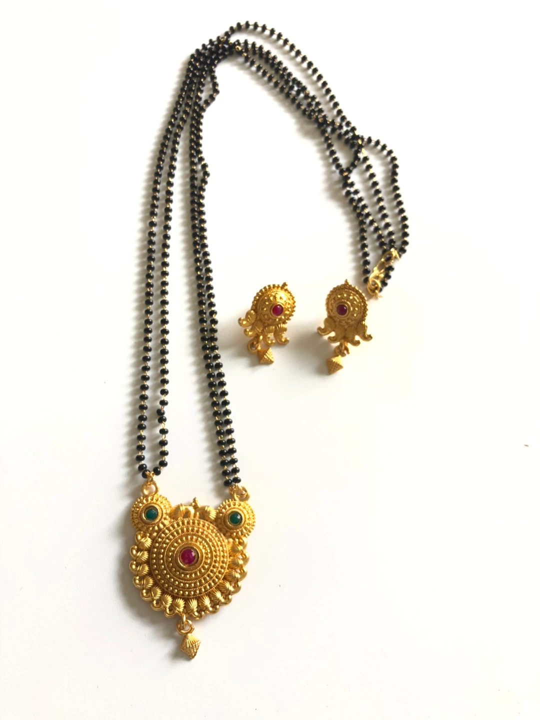 Gold-Tone Mangalsutra Necklace and Earring Set