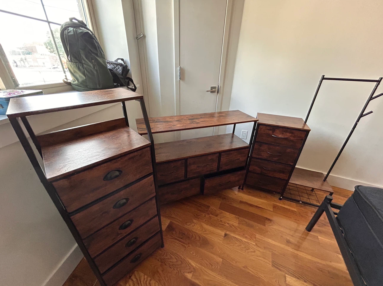 Industrial Style Furniture Set with Dressers and Rack