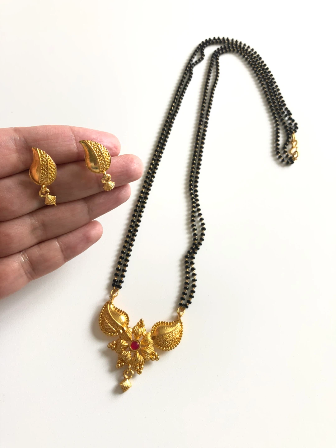 Gold-Tone Mangalsutra Set with Earrings