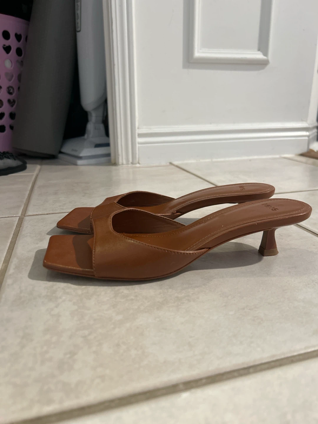MNG Brown Square Toe Kitten Heels