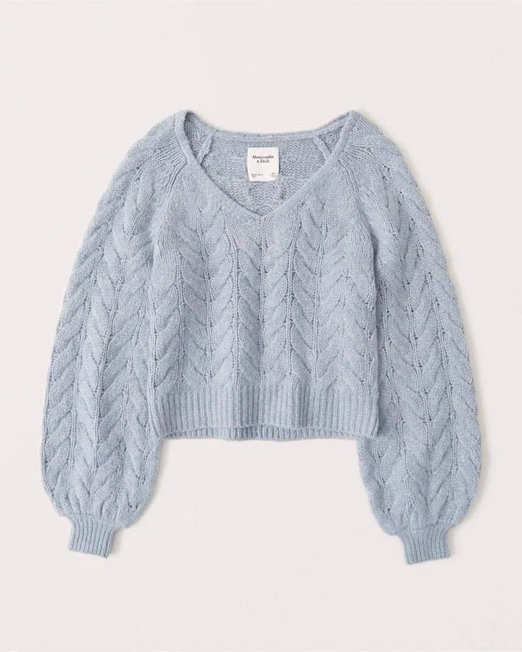Abercrombie & Fitch Cable Knit V-Neck Sweater - Blue - Size XL