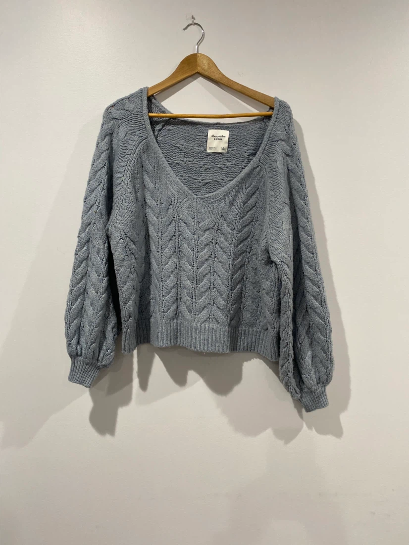 Abercrombie & Fitch Cable Knit V-Neck Sweater - Blue - Size XL - photo 3