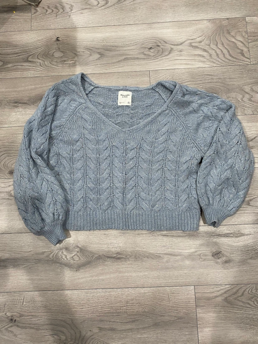 Abercrombie & Fitch Cable Knit V-Neck Sweater - Blue - Size XL - photo 5