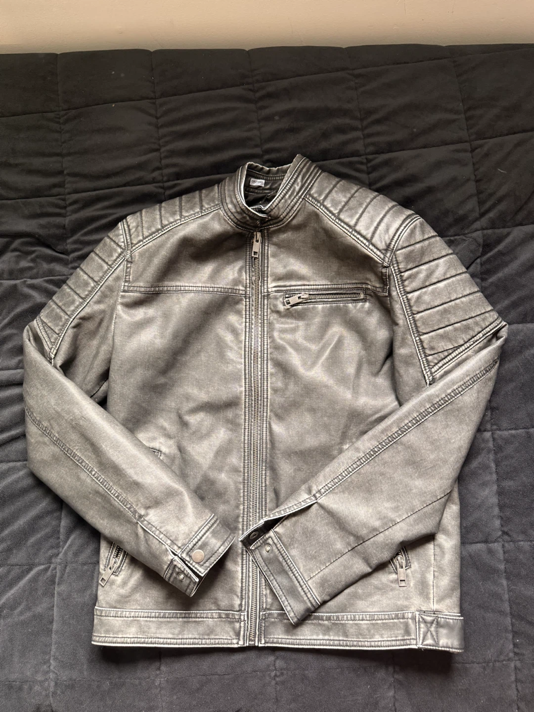 Jack & Jones Grey Faux Leather Jacket