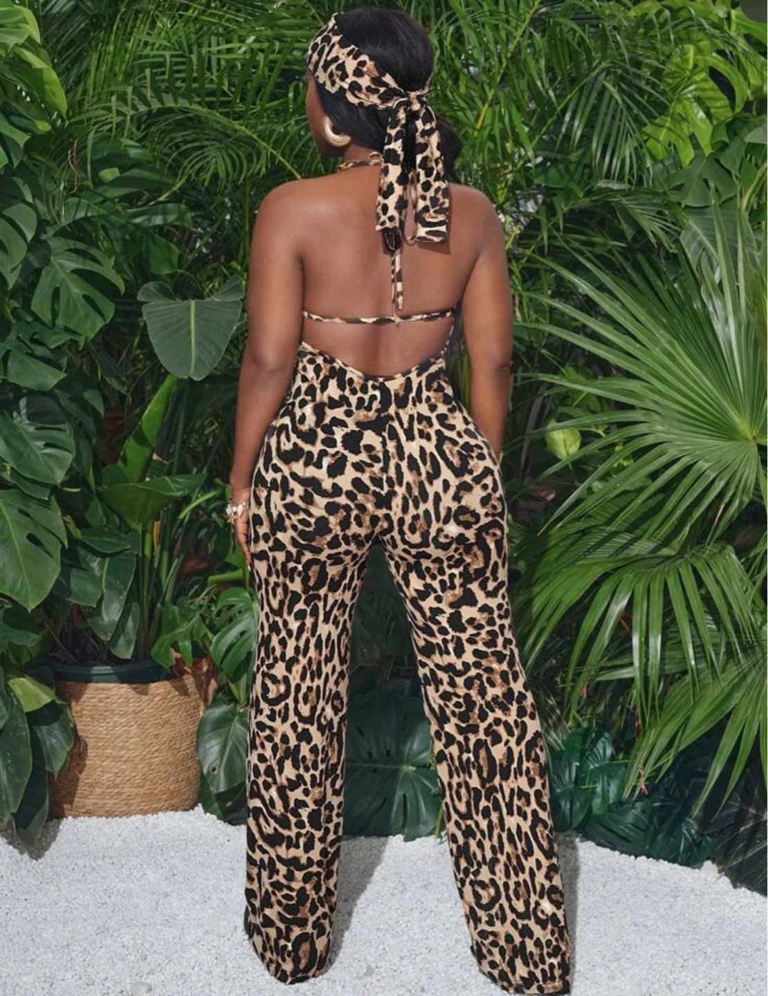 Leopard Print Halter Jumpsuit with Matching Headband - photo 2