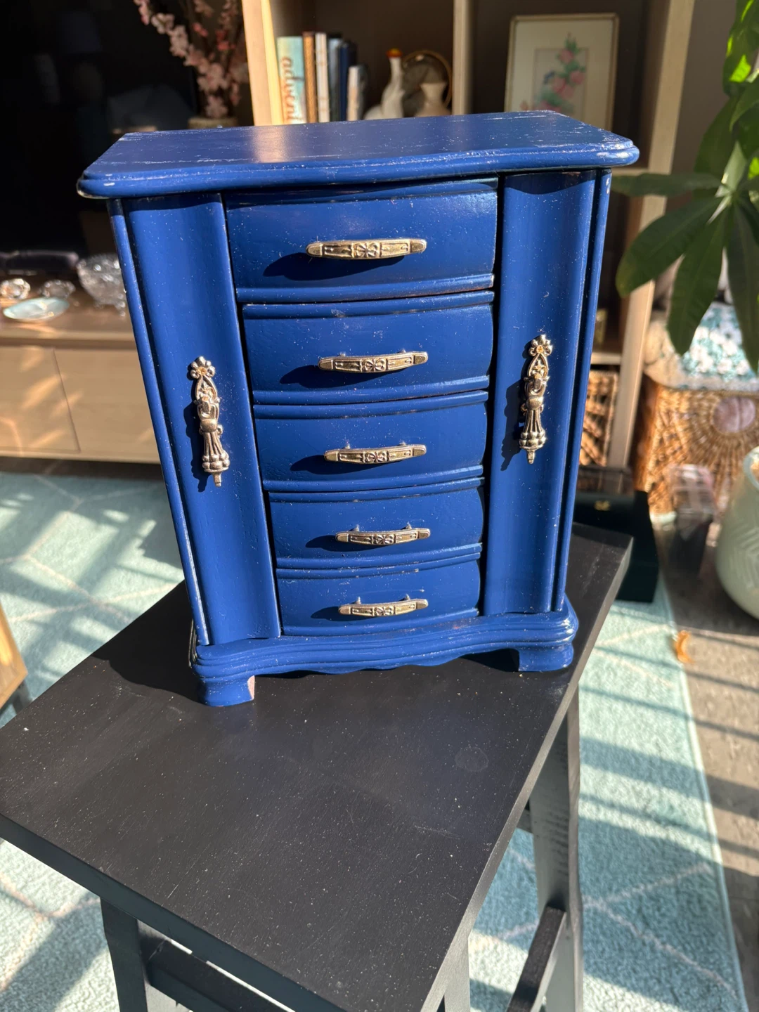 Blue Wooden Jewellery Box with Drawers