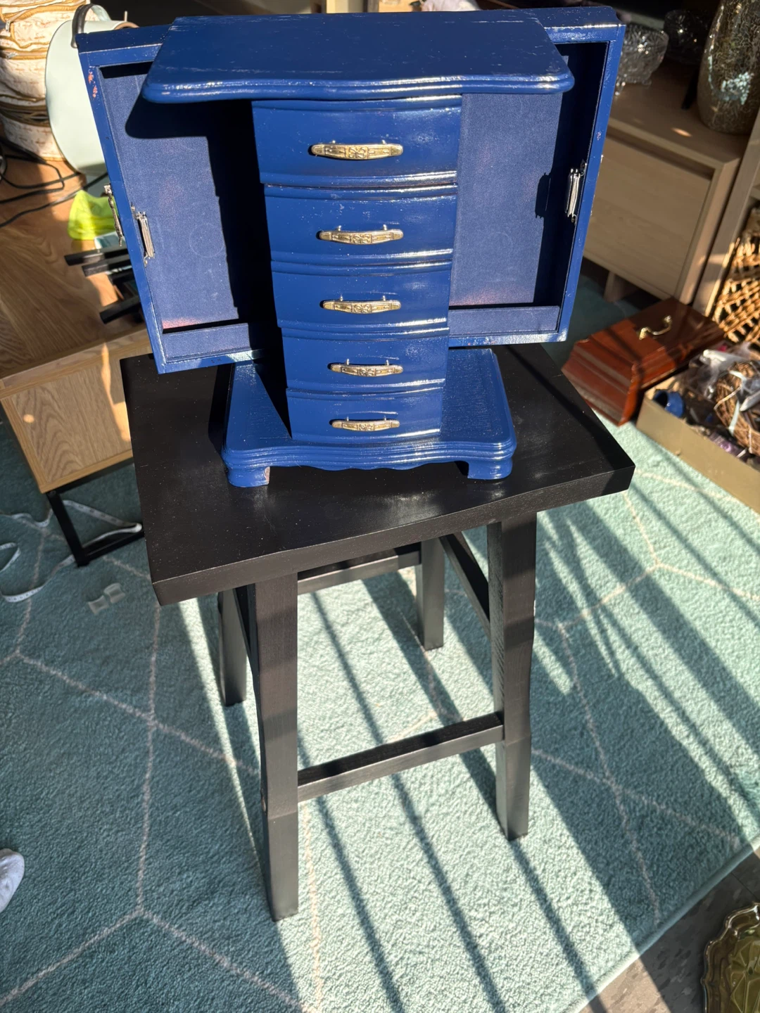 Blue Wooden Jewellery Box with Drawers - photo 3