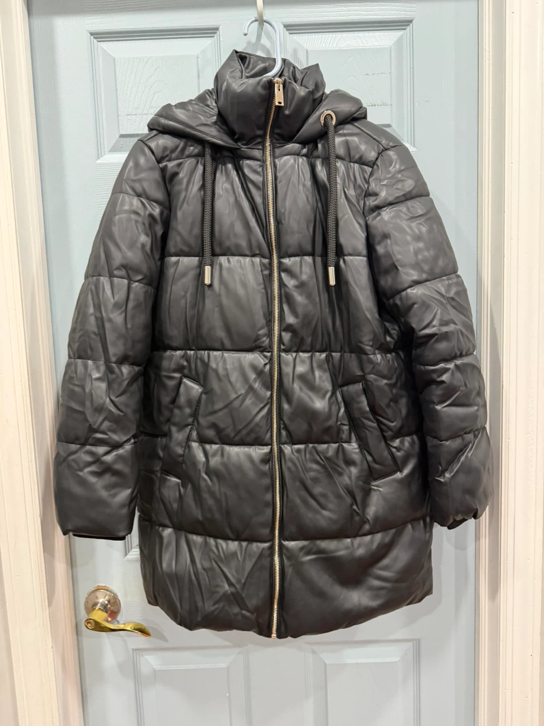 Zara Black Faux Leather Puffer Jacket