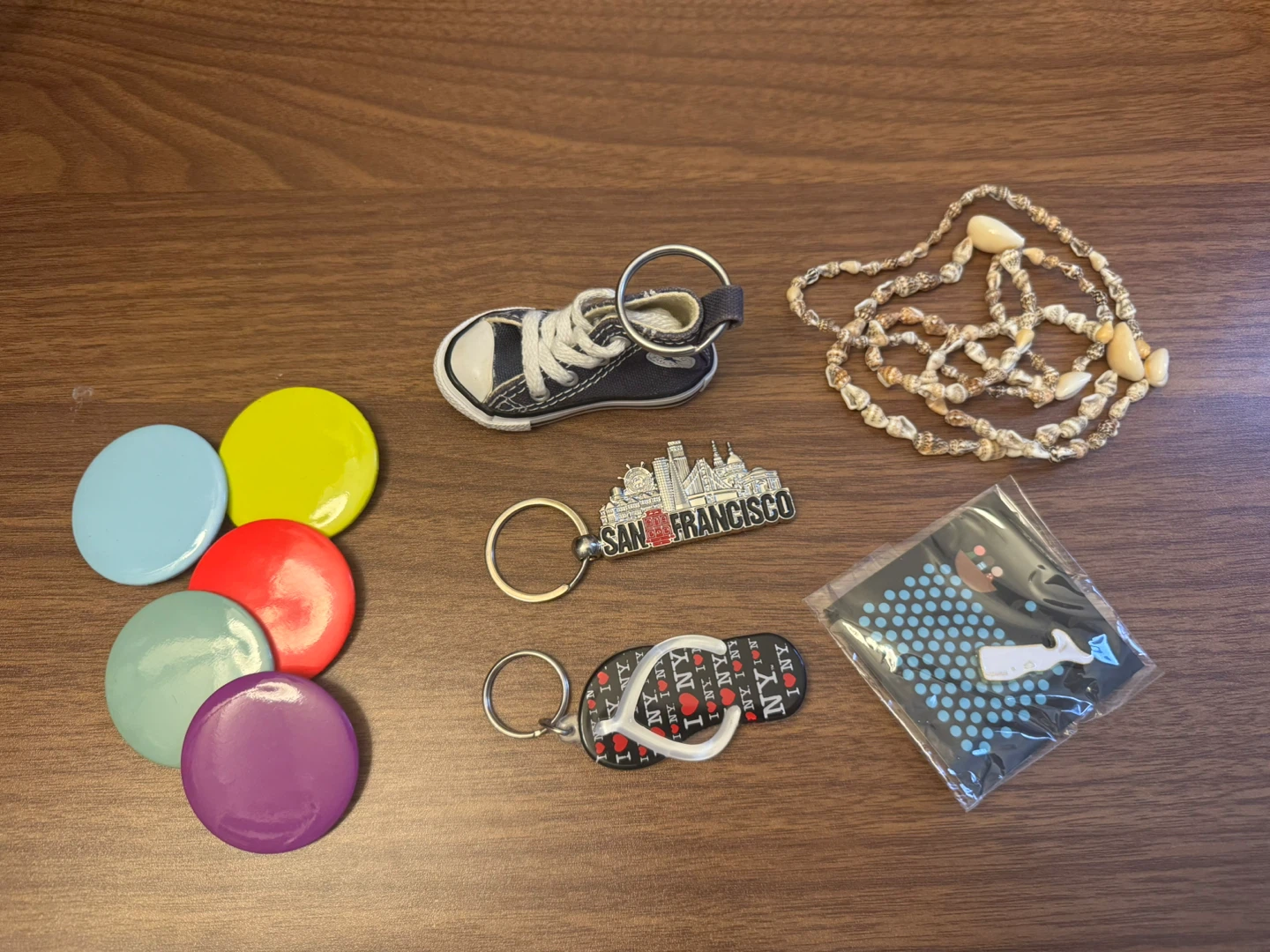 Assorted Keychains,Pins and Necklace