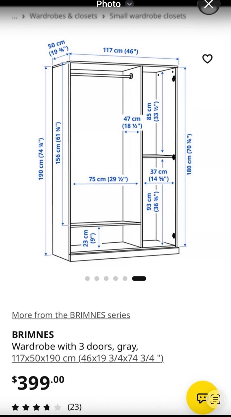 IKEA Brimnes 3-Door Wardrobe in Grey - photo 2