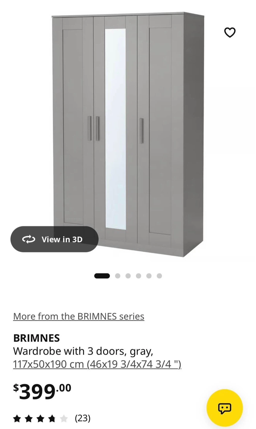 IKEA Brimnes 3-Door Wardrobe in Grey - photo 3