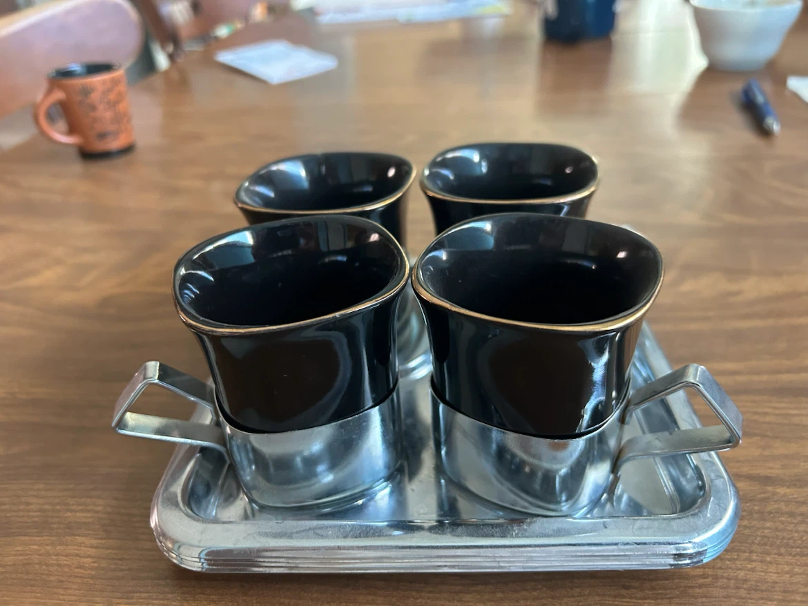 Vintage Stainless Steel and Ceramic Mug Set