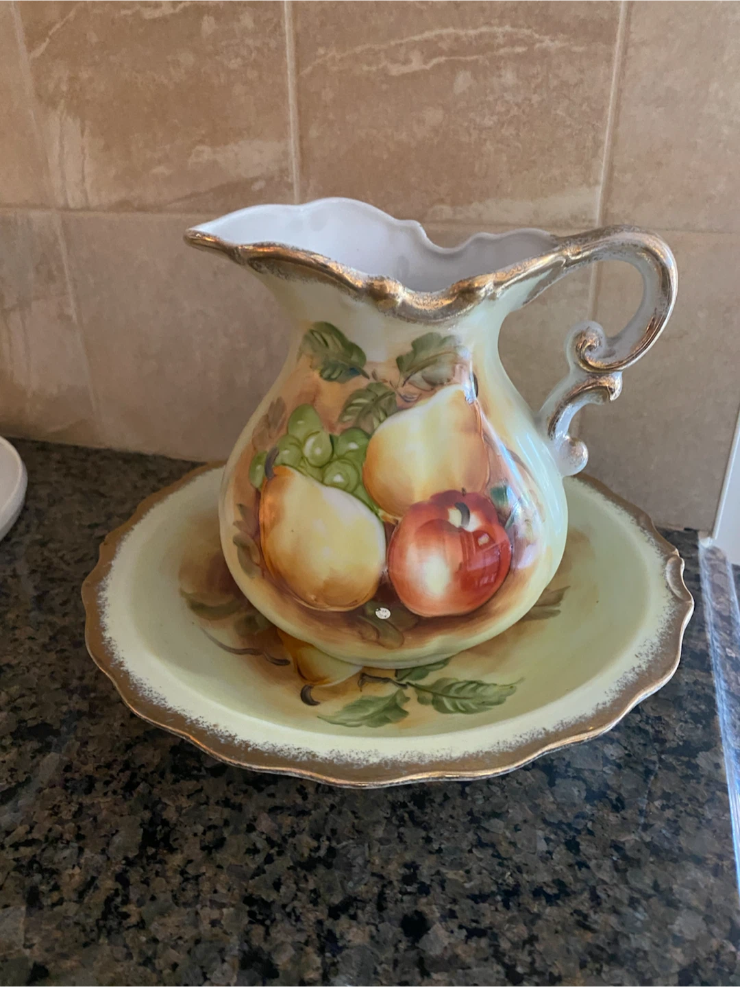 Vintage Porcelain Fruit Pitcher and Bowl Set