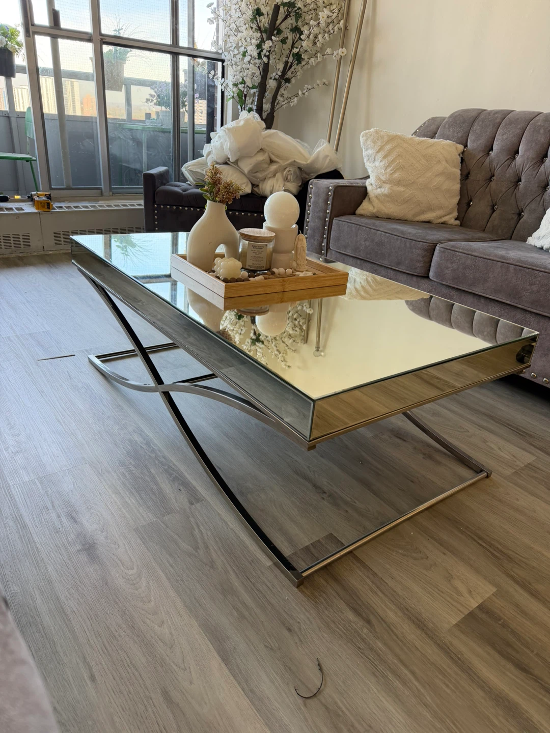 Mirrored Coffee Table with Chrome Base - photo 2