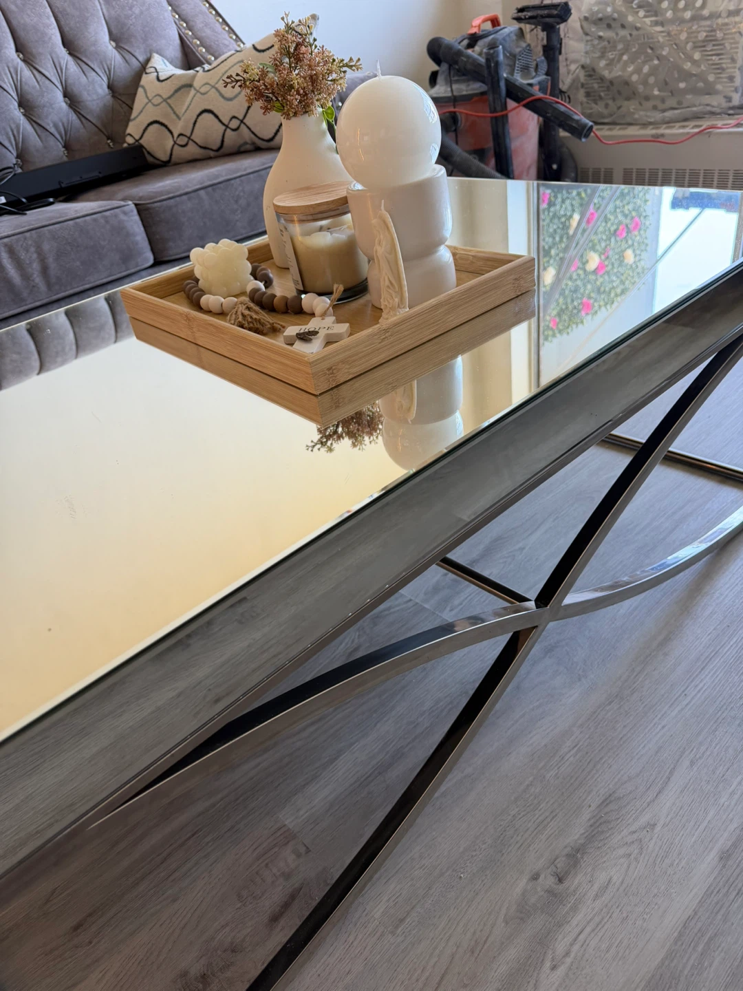 Mirrored Coffee Table with Chrome Base - photo 3
