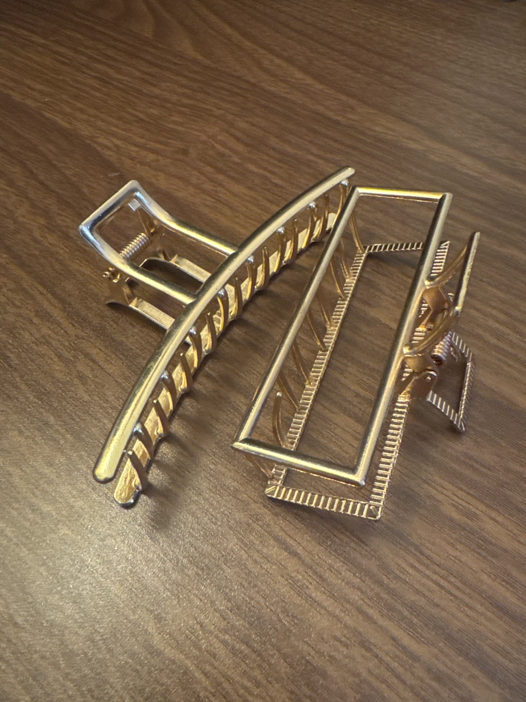 Set of Two Gold Metal Hair Claw Clips