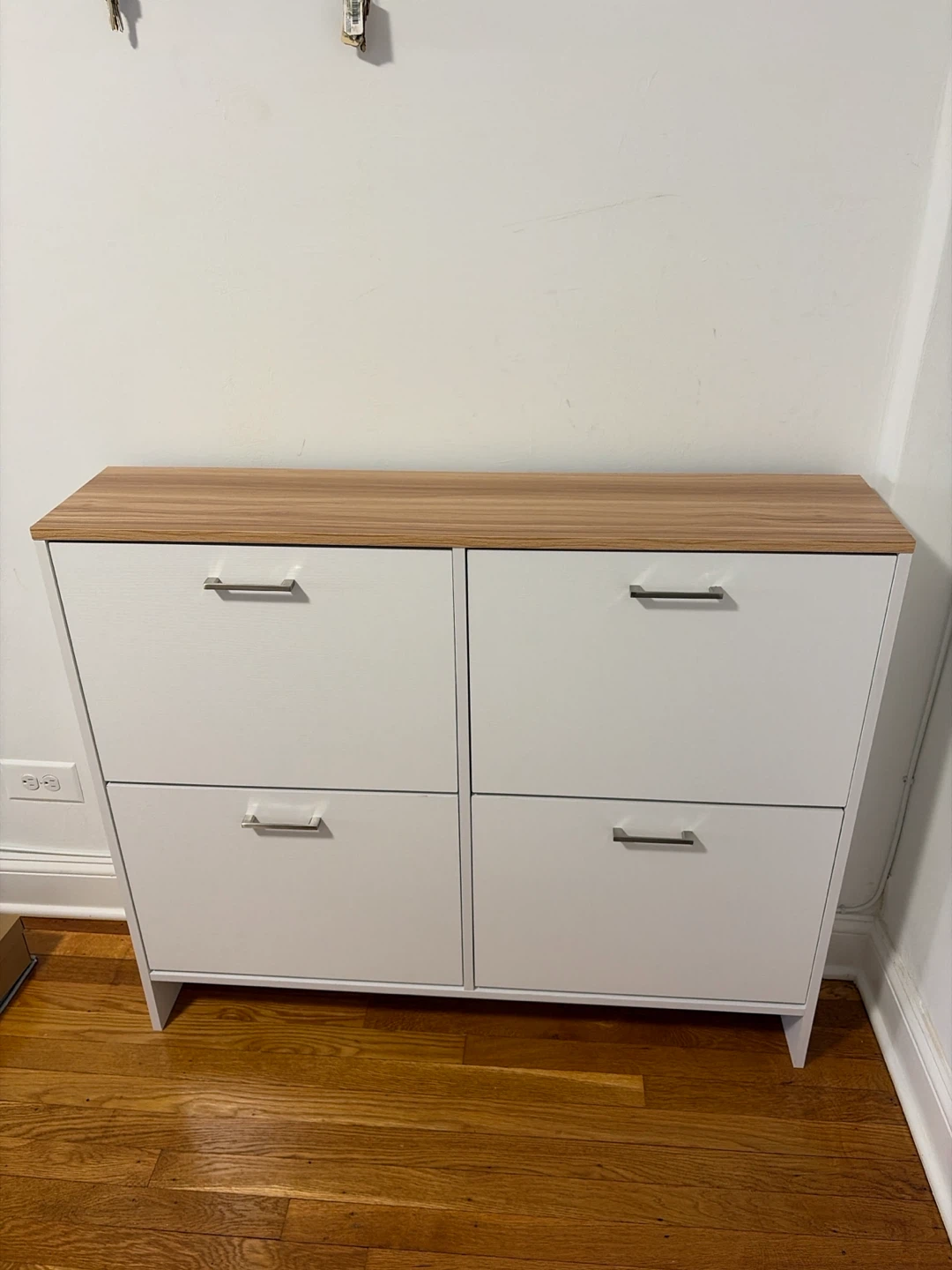 White and Wood-Look Shoe Cabinet