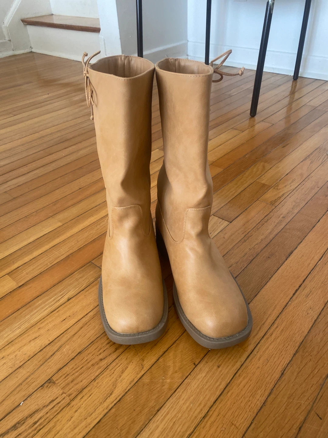 Tan Lace-Up Mid-Calf Boots Size 10