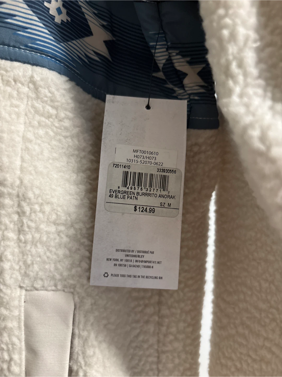 New Hurley Evergreen Burrrrito Anorak - Blue - photo 2