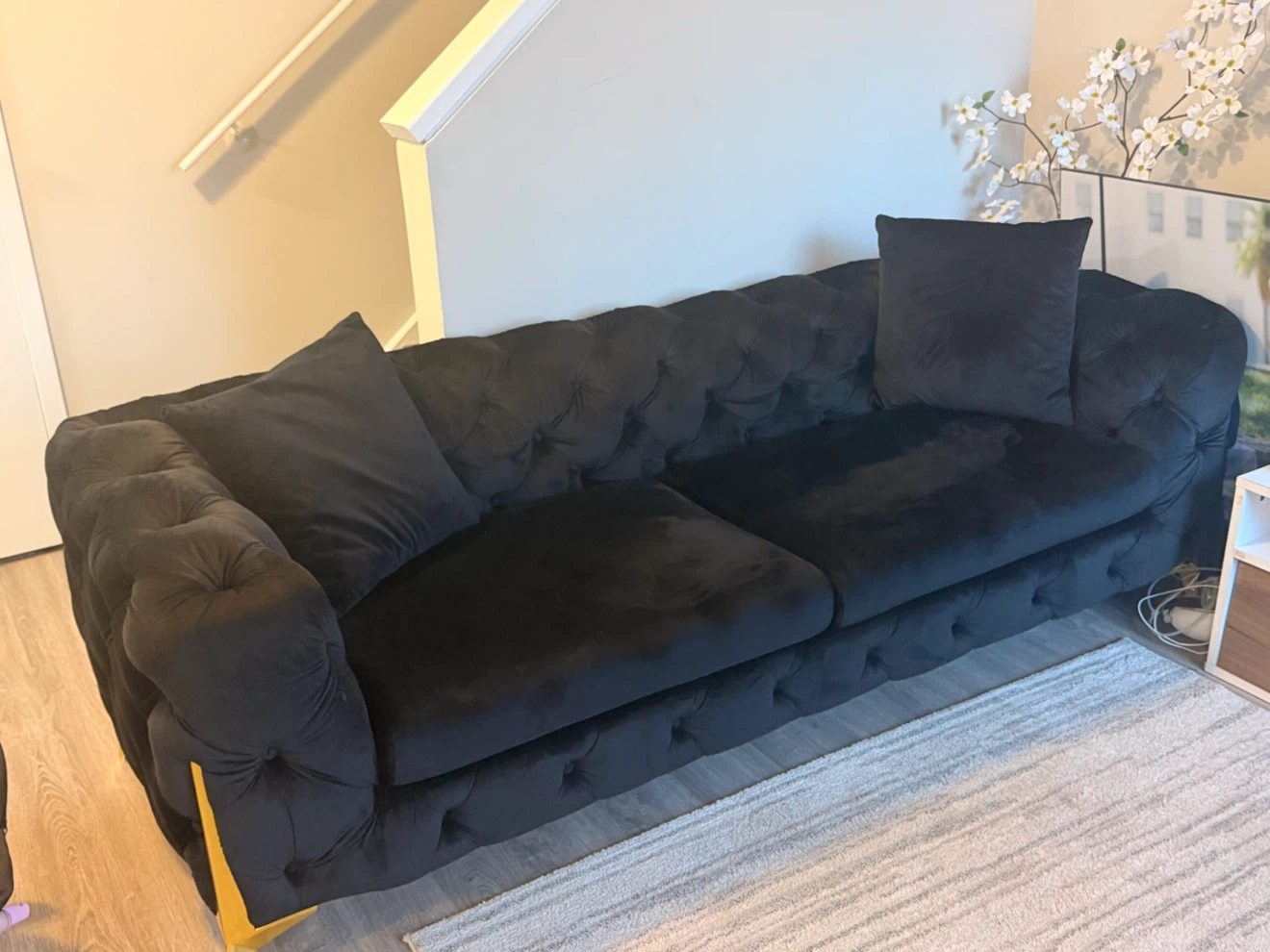 Black Velvet Tufted Sofa - photo 2