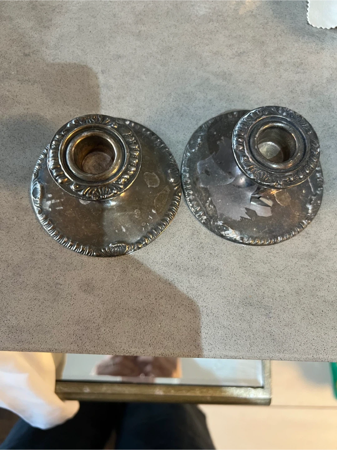 Set of Two Ornate Silver-Tone Candle Holders