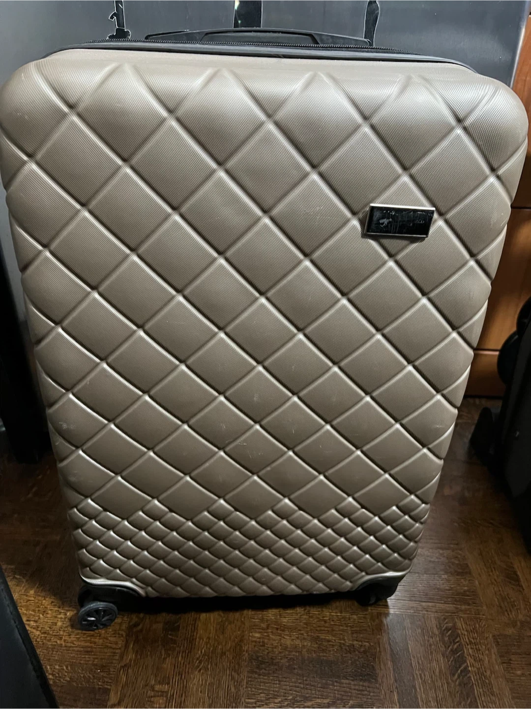 Tan Quilted Hardshell Spinner Suitcase