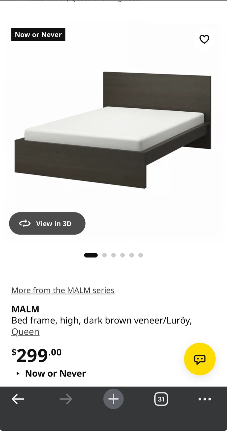 IKEA MALM Queen Bed Frame + mattress- Dark Brown