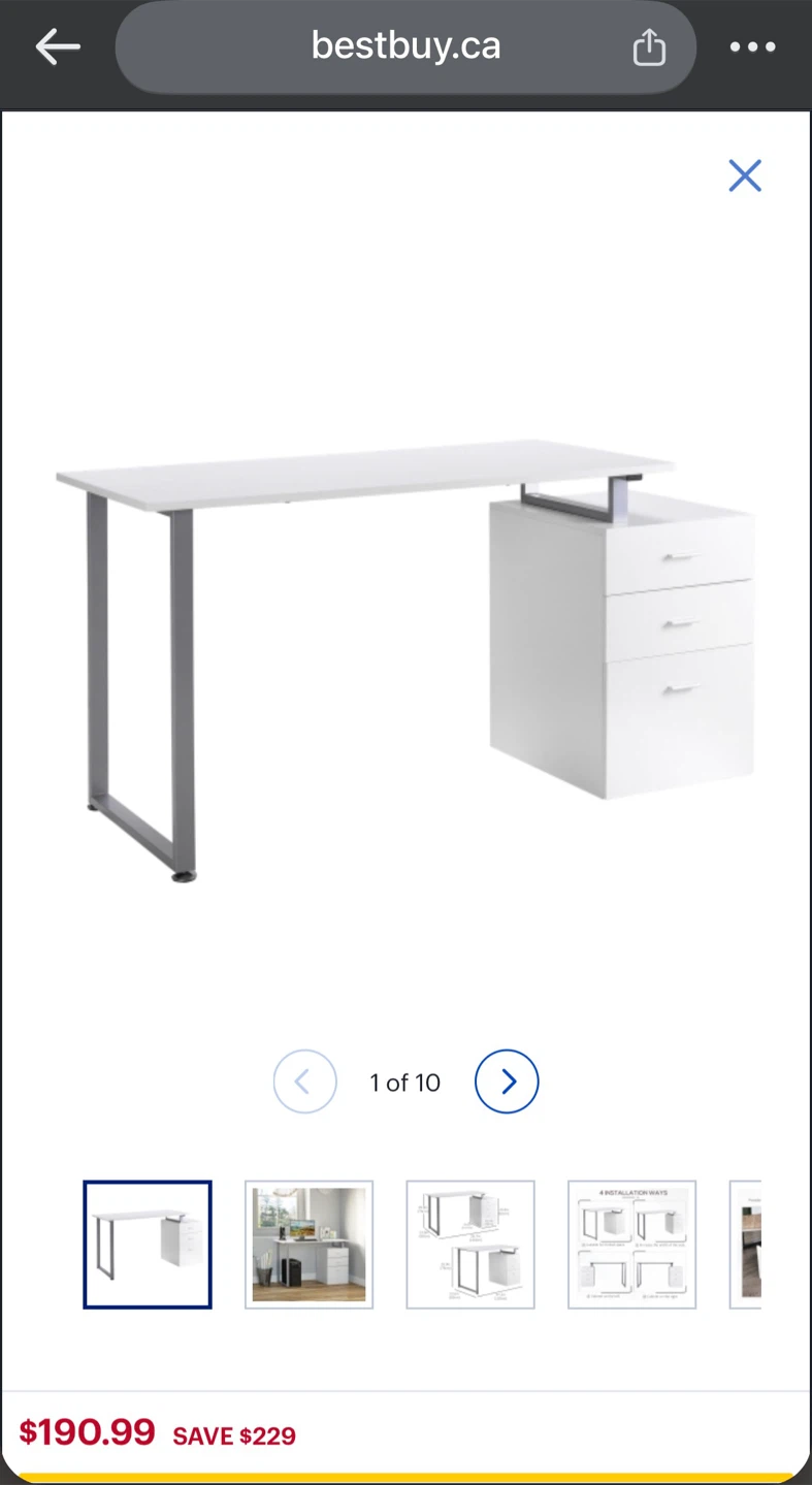 White reversible office desk with 3-drawer cabinet - photo 2