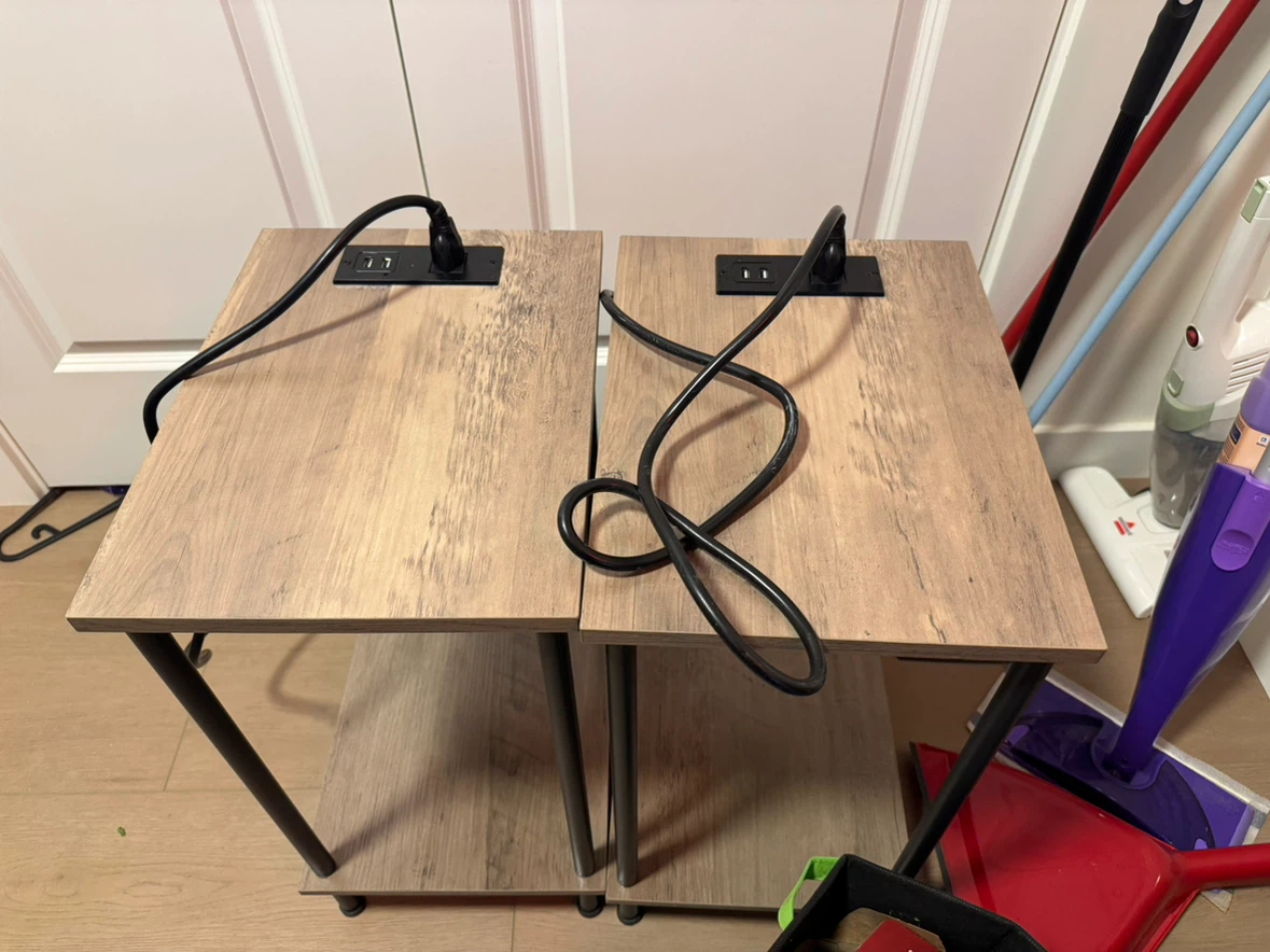 Set of 2 Greige and Black Nightstands
