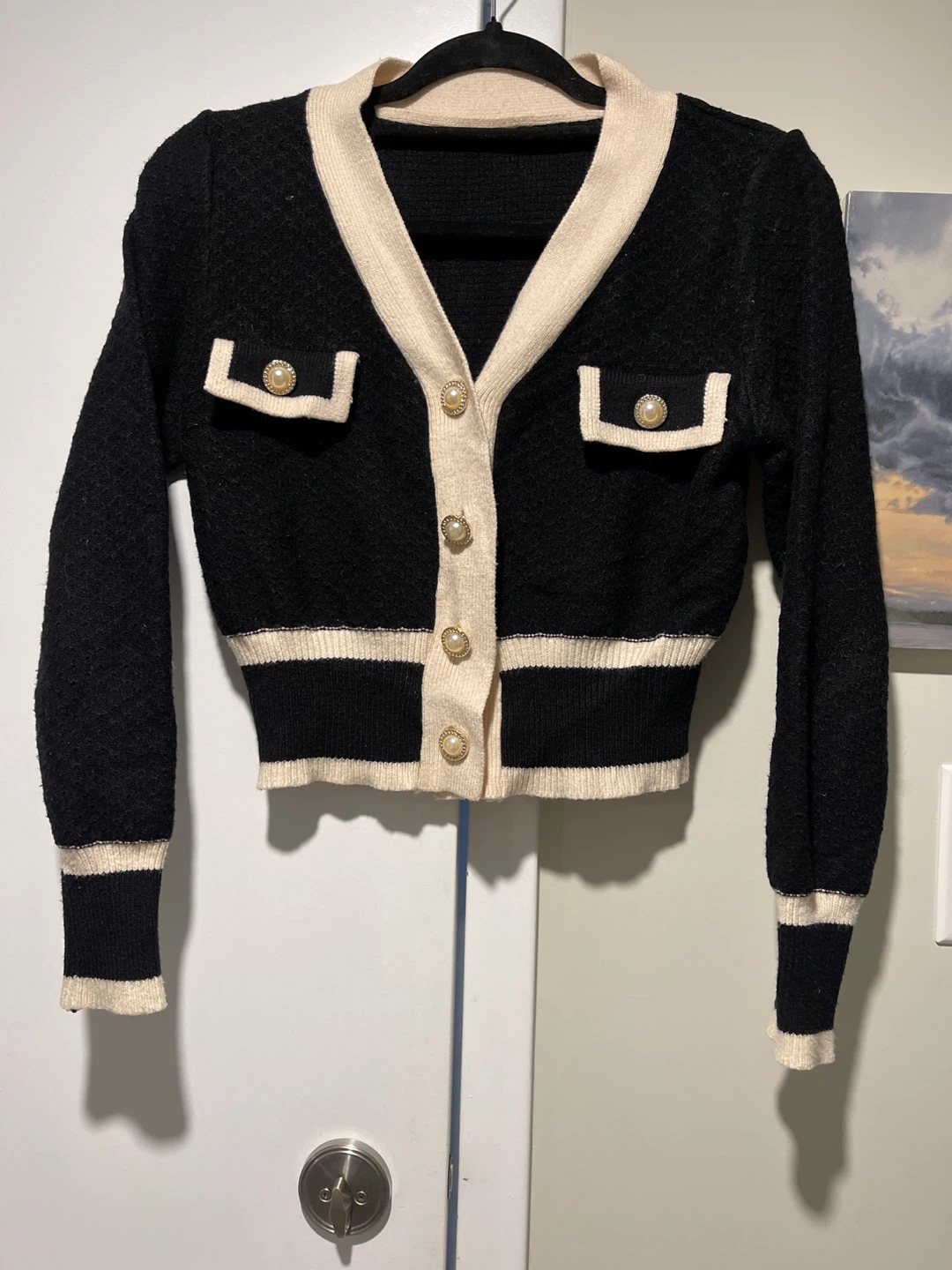 Black and Cream Knit Cardigan