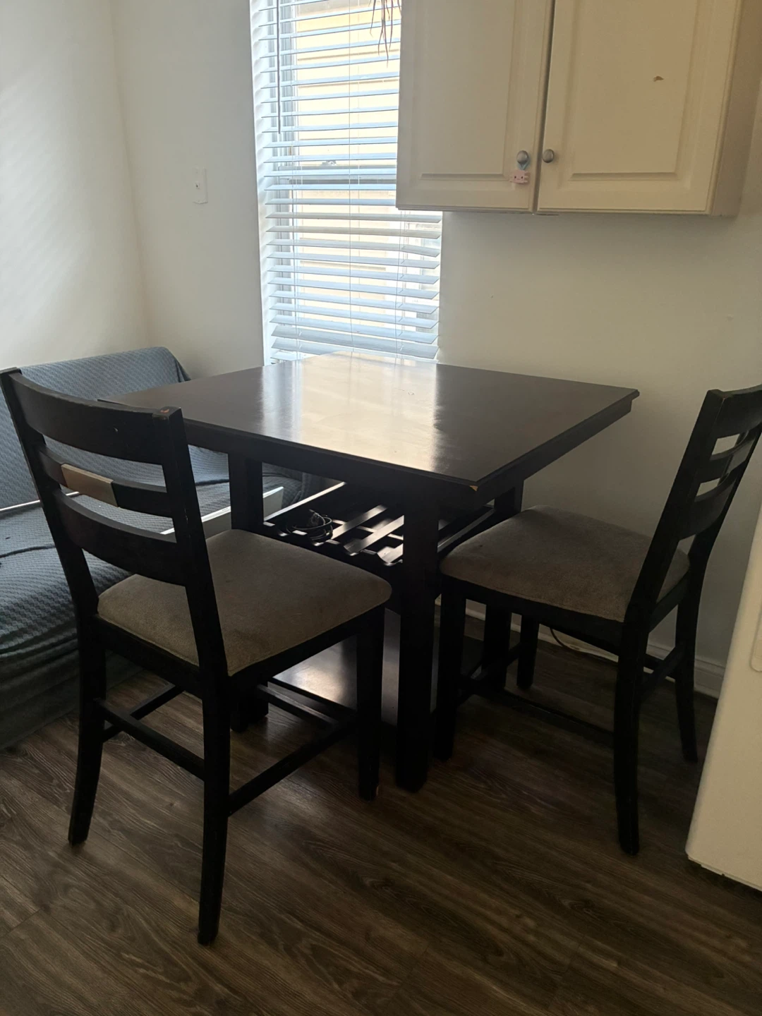 Dark Wood Dining Table and Two Chairs