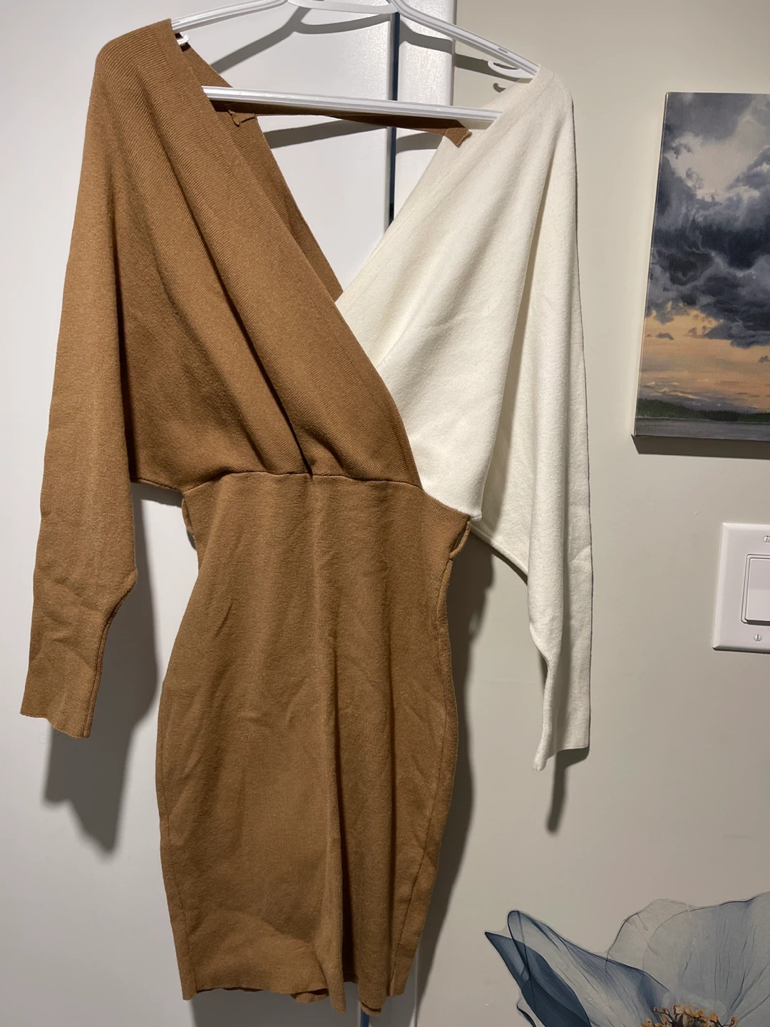 Two-Tone Brown and White Knit Dress