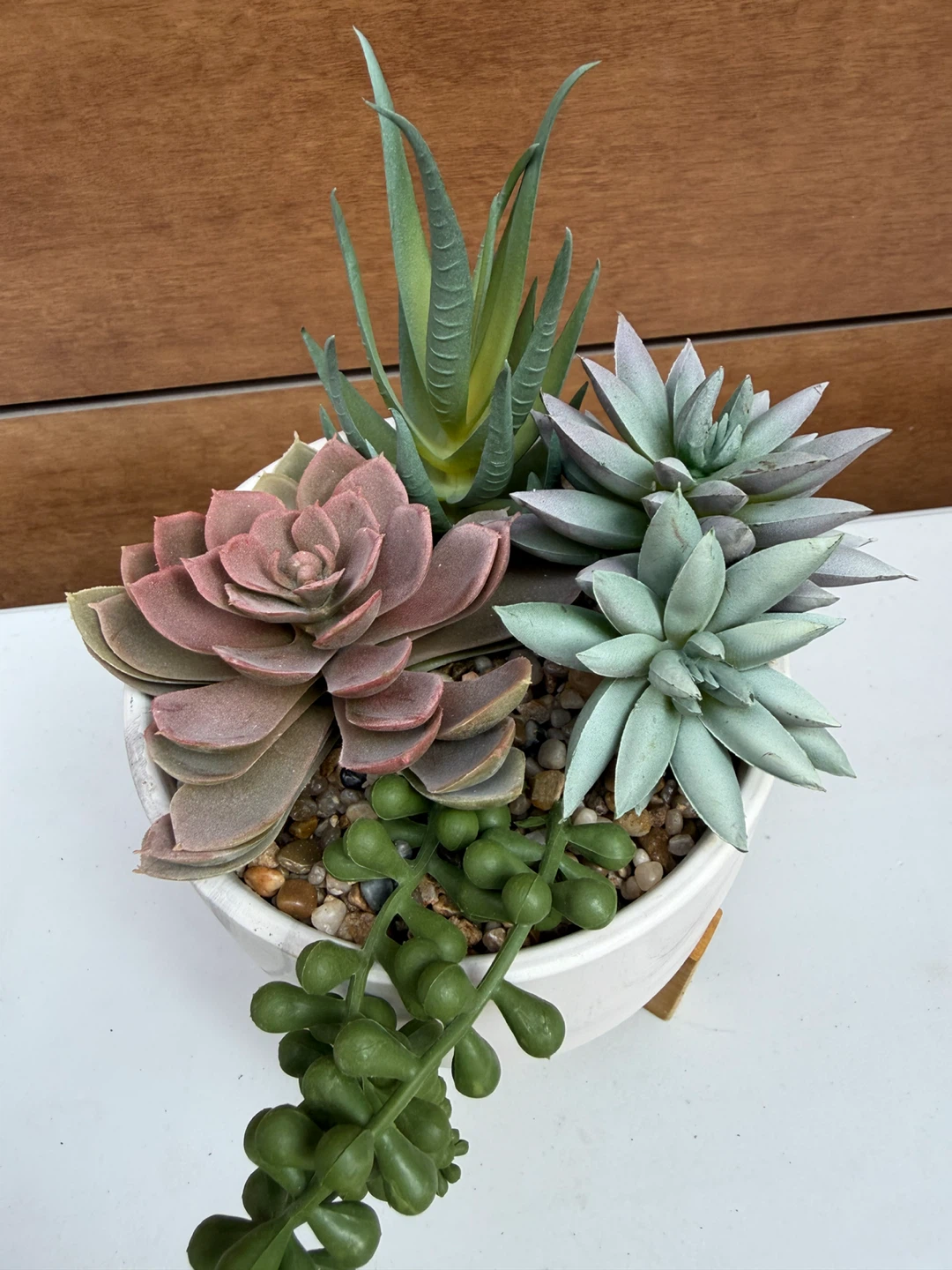 Artificial Succulent Arrangement with Marble-Effect Pot - photo 2