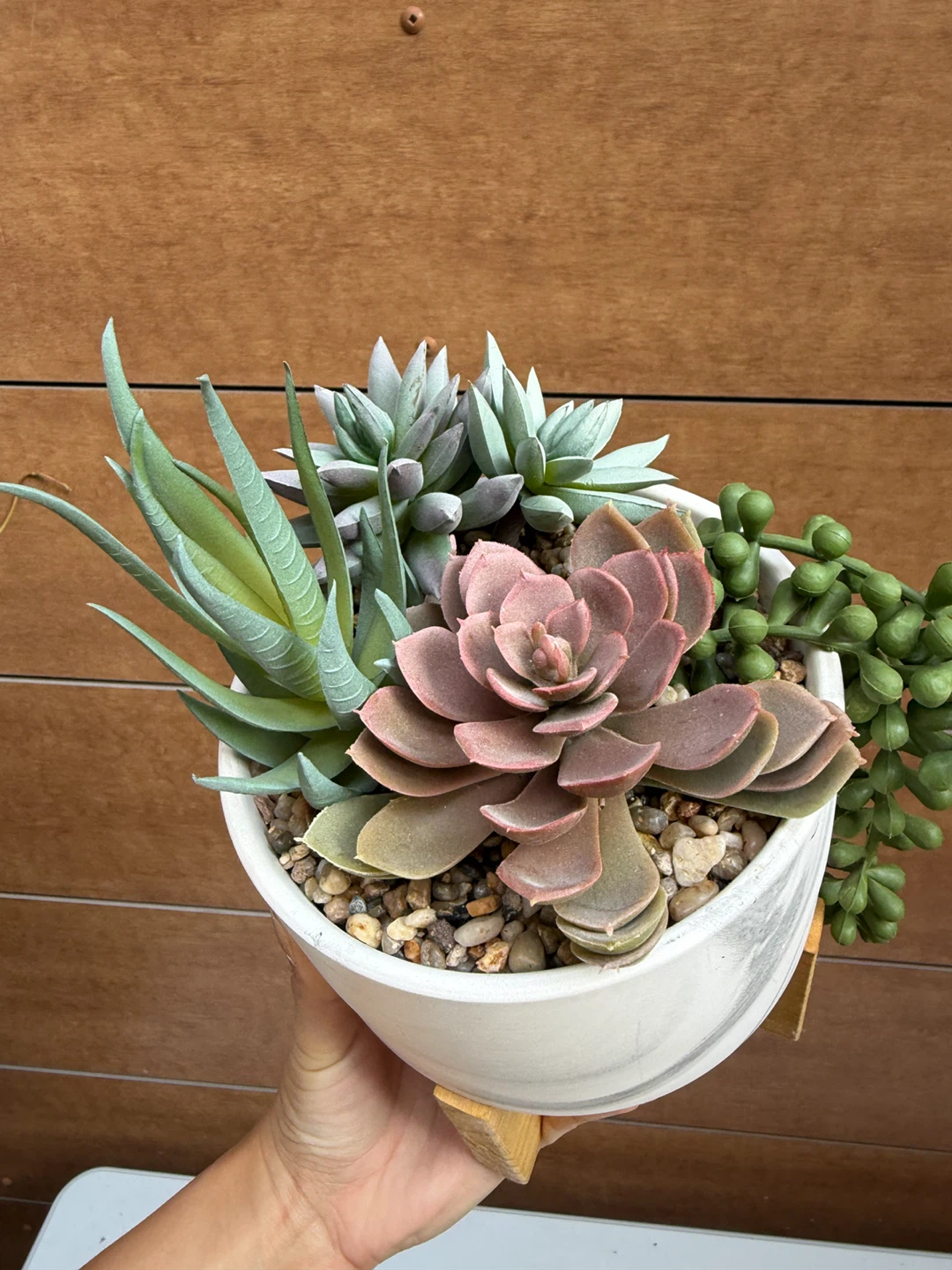 Artificial Succulent Arrangement with Marble-Effect Pot - photo 3