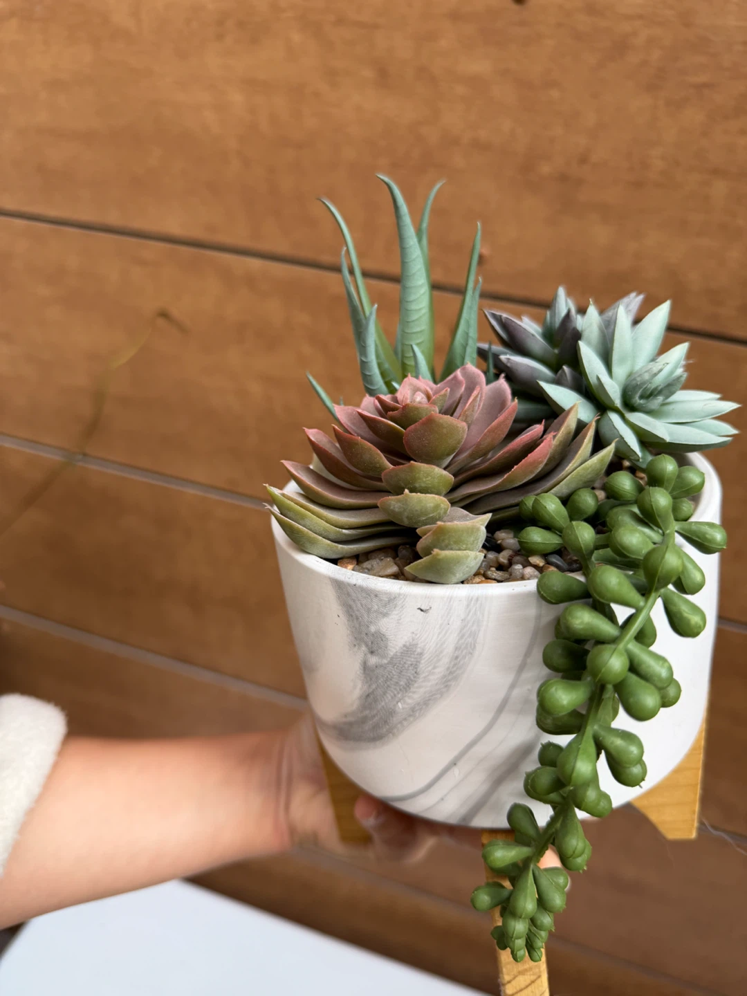 Artificial Succulent Arrangement with Marble-Effect Pot - photo 4