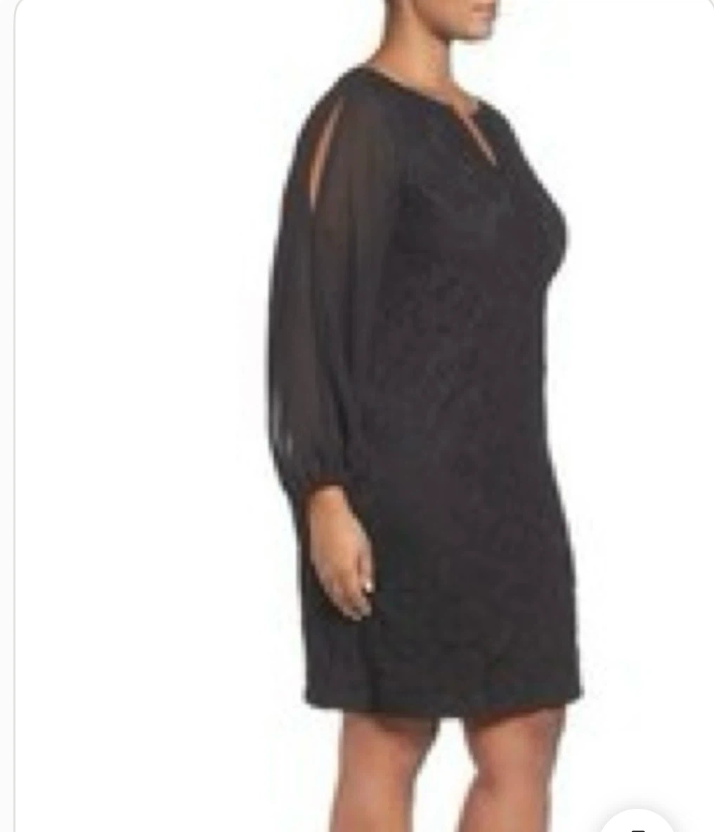 Adriana Papell Black Lace Dress with Split Sleeves - photo 2