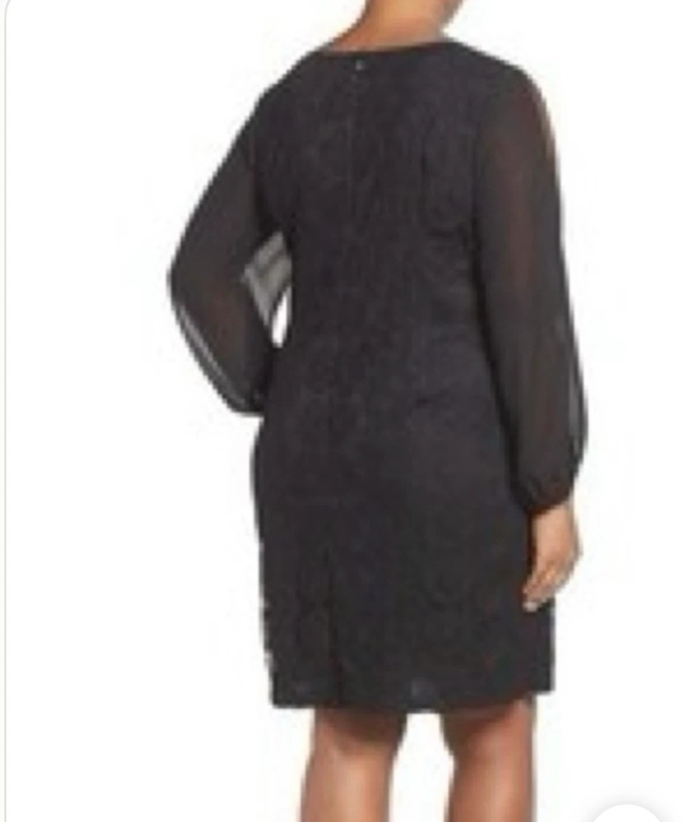 Adriana Papell Black Lace Dress with Split Sleeves - photo 4