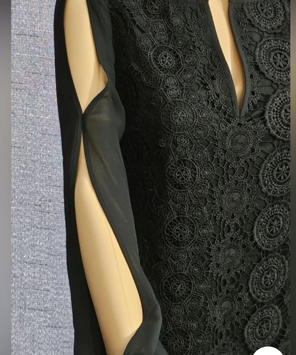 Adriana Papell Black Lace Dress with Split Sleeves - photo 5