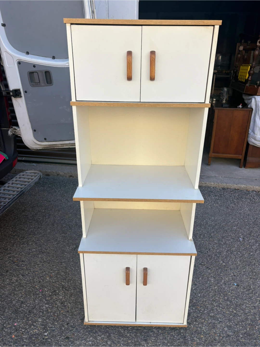 Free delivery used White Tall Storage Cabinet with Two Cabinets