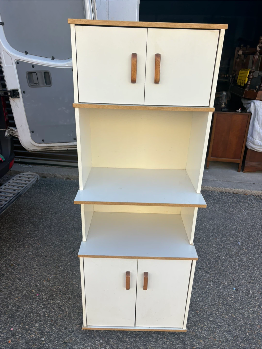 Free delivery used White Tall Storage Cabinet with Two Cabinets - photo 2