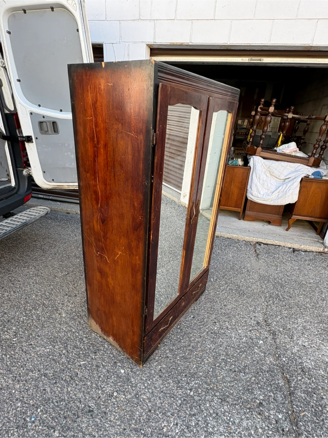 Free delivery antique Vintage Wooden Armoire with Mirror - photo 2