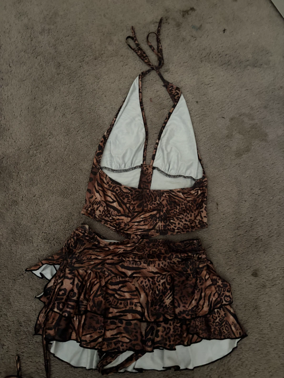 Cheetah Print Two-Piece Halter Top and Skirt Set - photo 2