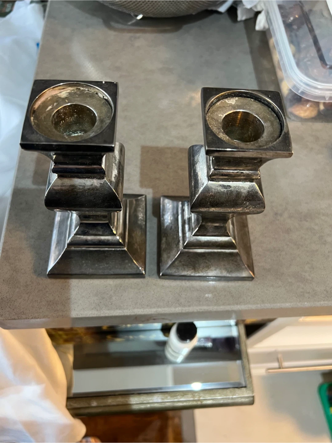 Set of Two Silver-Tone Candle Holders