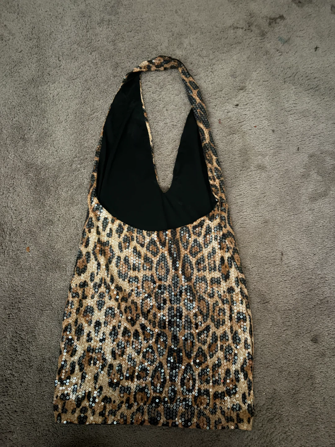 Leopard Print Sequin Halter Mini Dress - photo 2