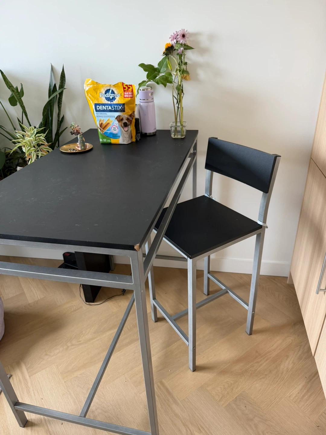 Black and Silver Bar Table with 2 Matching Stool