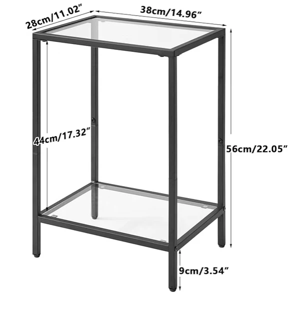 YMYNY 2-Tier Tempered Glass Side Table - Black - photo 3