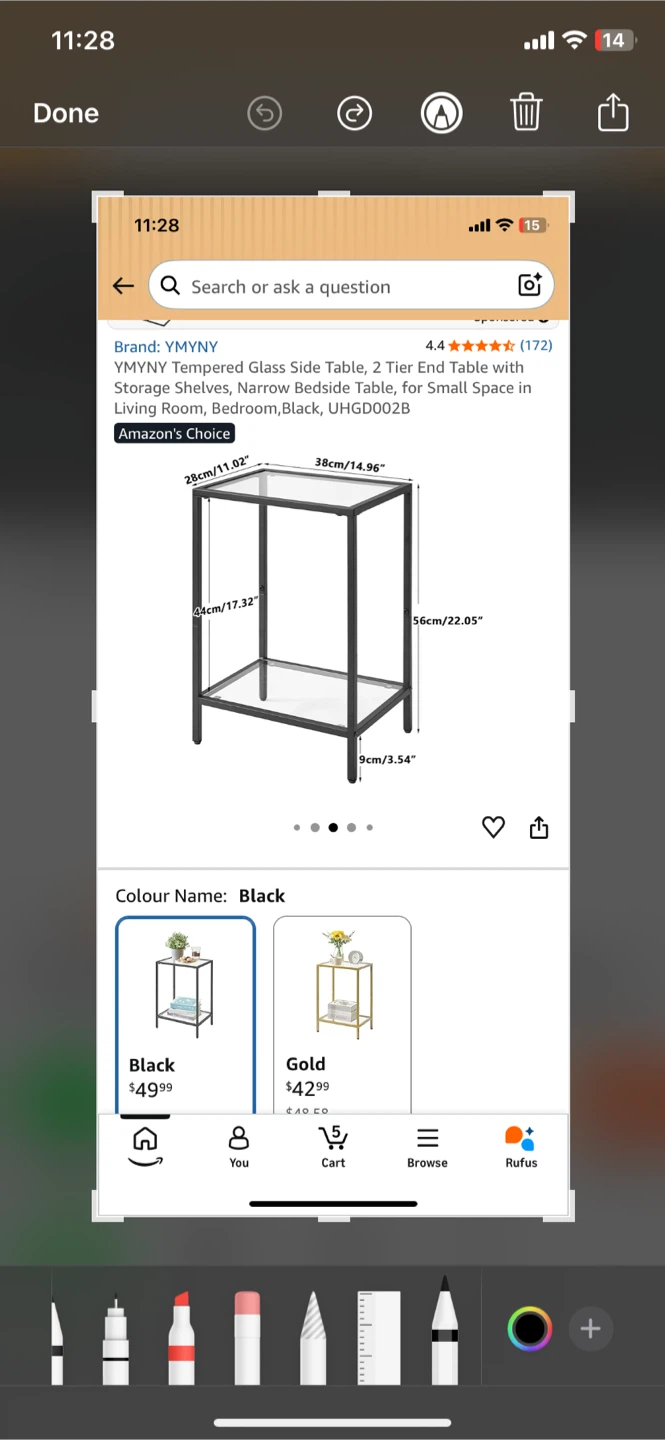 YMYNY 2-Tier Tempered Glass Side Table - Black - photo 4